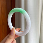 糯冰白底青翡翠圆条手镯（58.2mm)（yc416032）