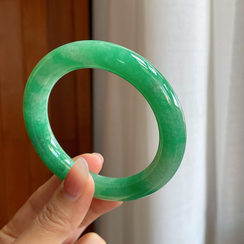 糯冰满绿翡翠圆条手镯（58mm）（yc312275）