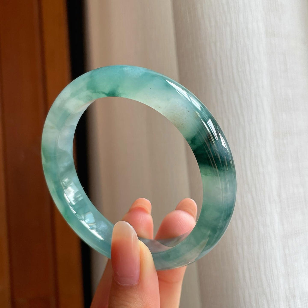 冰种飘花翡翠平安镯（54mm)（yc348904）