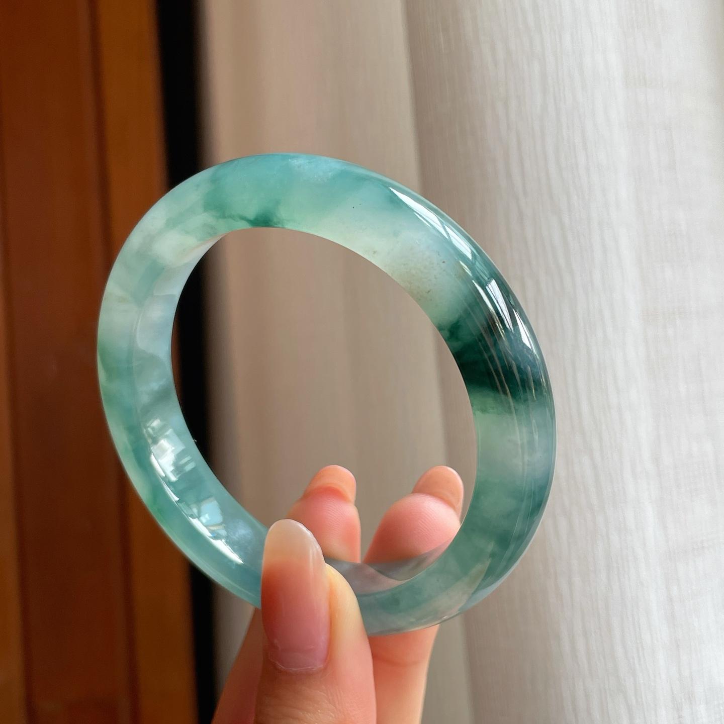 冰种飘花翡翠平安镯（54mm)（yc348904）