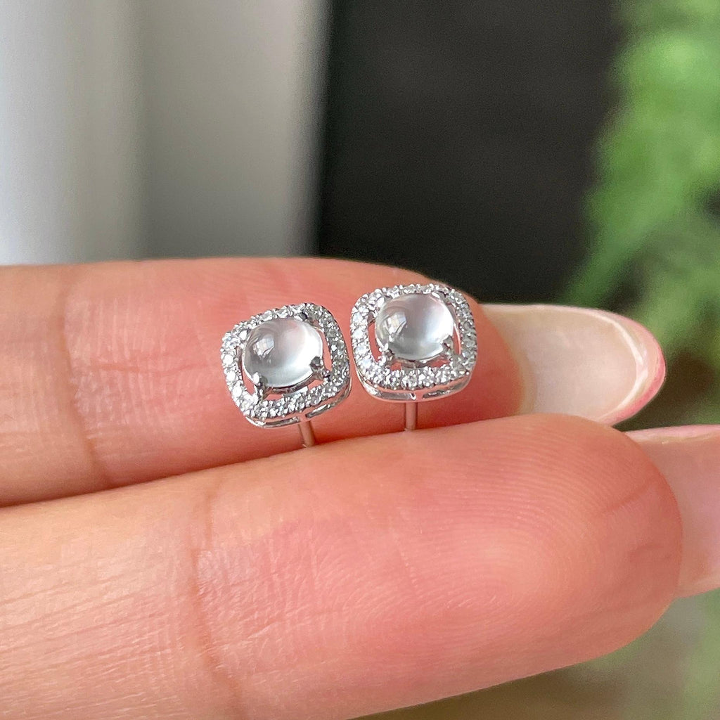 18k金镶冰玻种无色蛋面耳钉       天然缅甸A货翡翠（yc443558）