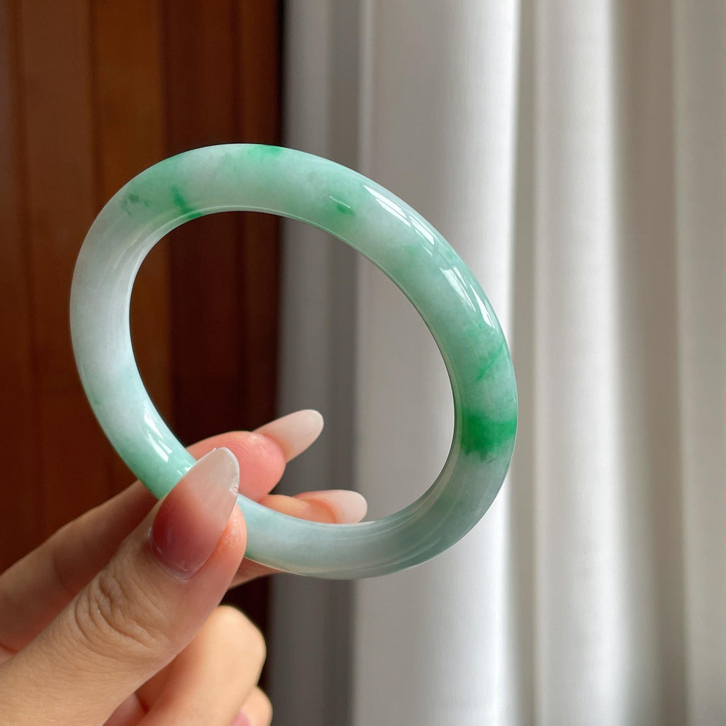 糯冰带色翡翠圆条手镯（56.5mm）（yc303130）