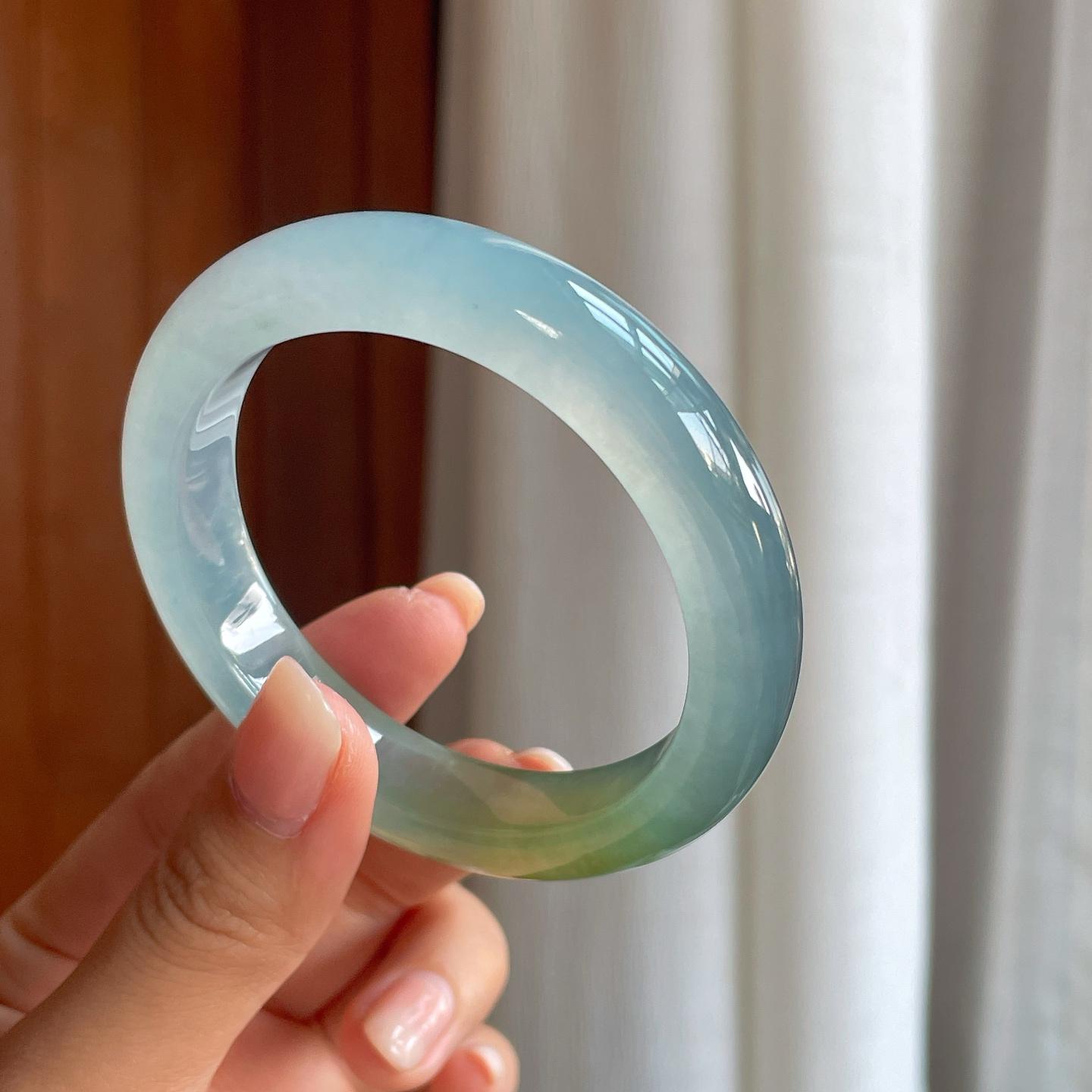 冰种蓝底黄翡翡翠平安镯（55.8mm）（yc396397）