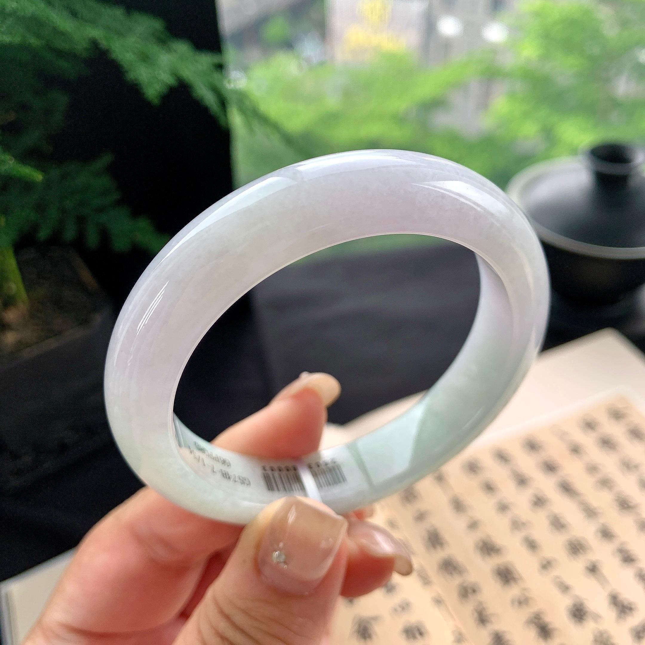 细糯种淡春彩正圈平安镯 54.3圈口 天然缅甸A货翡翠（yc473069）