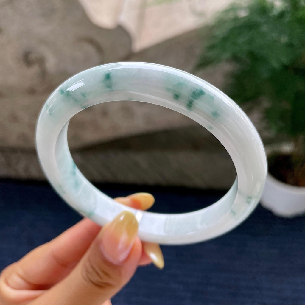 大圈口 细糯种飘花正圈平安镯62圈 天然缅甸A货翡翠（yc481924）