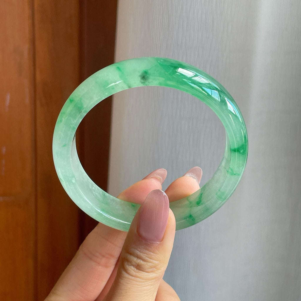 冰种飘绿花翡翠平安镯（59mm）（yc284563）