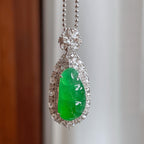 18k金镶冰种满绿翡翠豆子（yc250564）