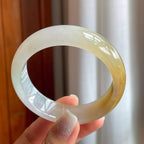 糯冰飘黄宽版翡翠平安镯（57.5mm）（yc177178）