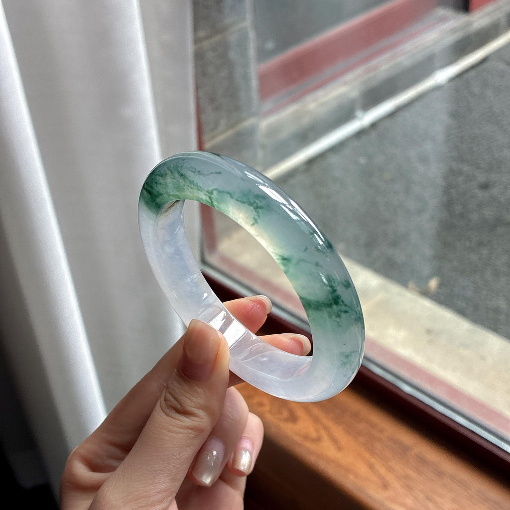 高冰种飘花正圈平安镯 56圈 天然缅甸A货翡翠（yc484411）
