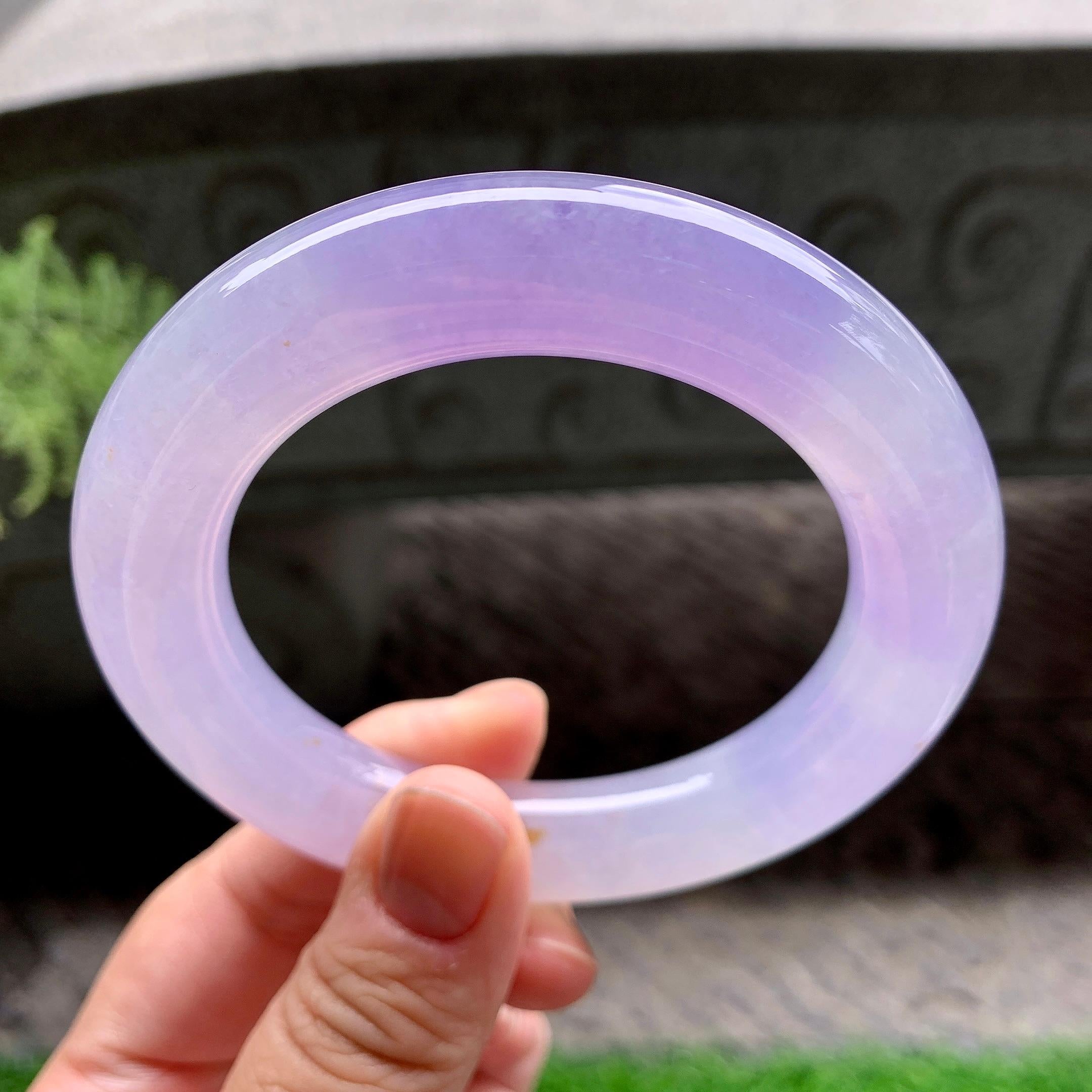 糯冰种紫罗兰洒金圆条手镯（57.3mm）（yc228032）