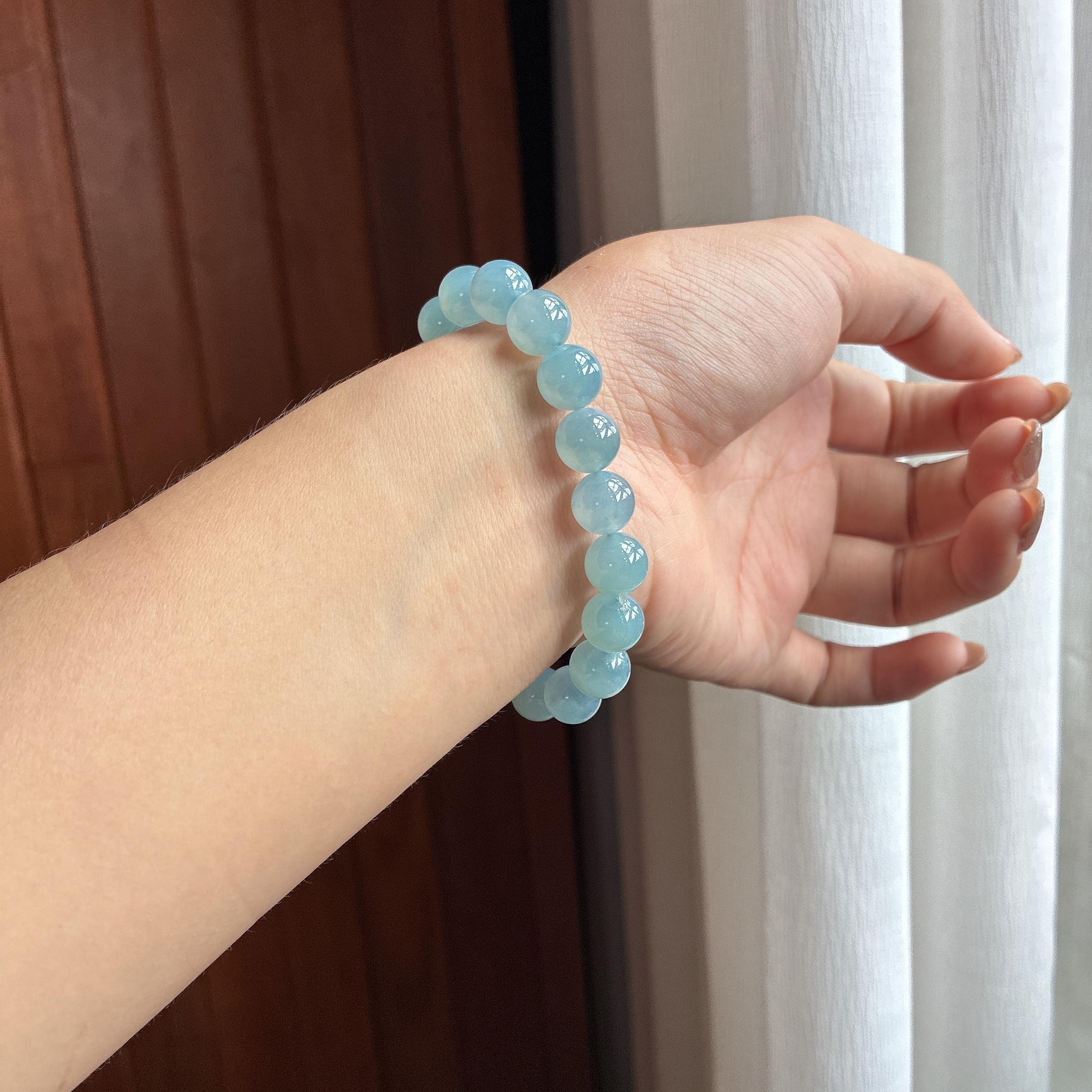 Vòng Tay Băng Chủng Lam Để Ngọc Phỉ Thúy A Tự Nhiên Myanmar (yc451545)