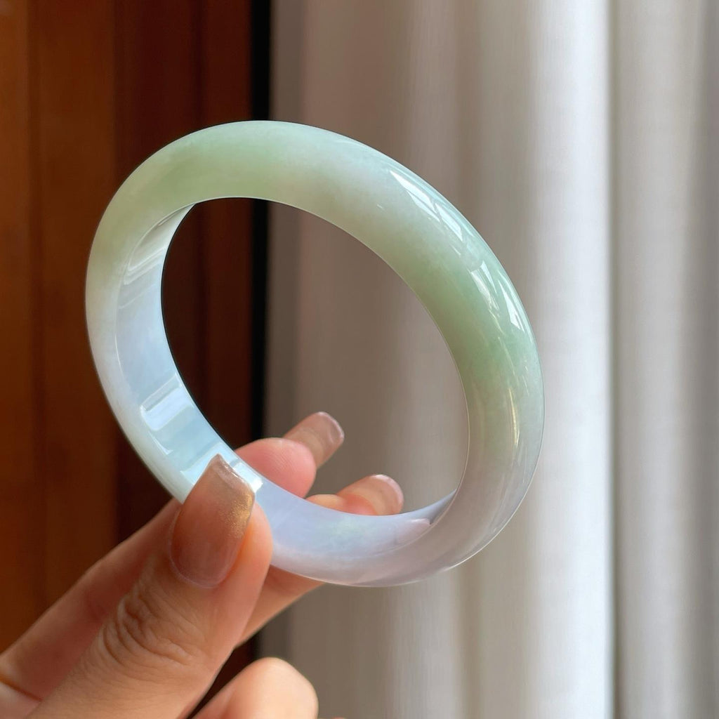 糯冰淡春彩翡翠平安镯（58.6mm）（yc373906）