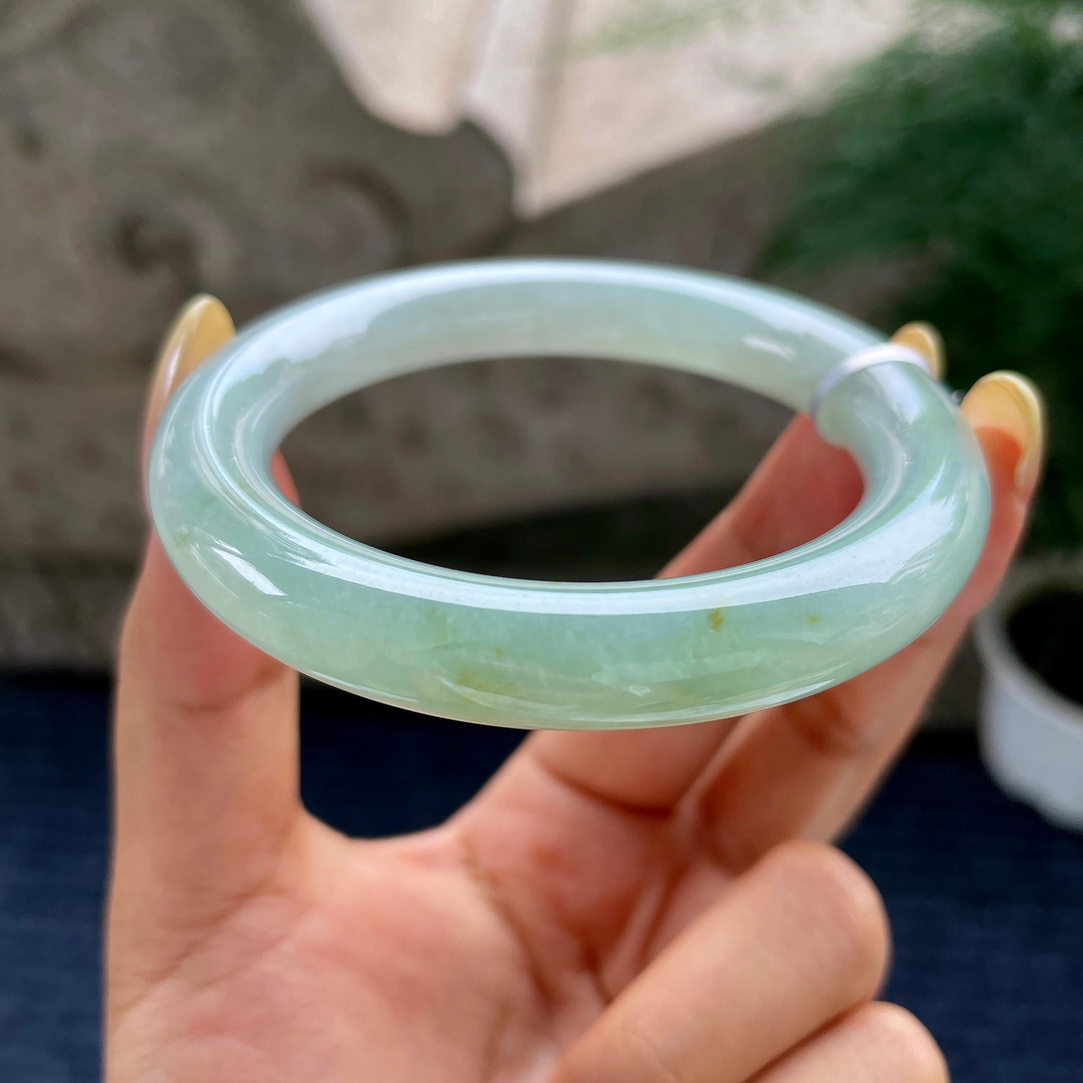 细糯种晴底圆条手镯54.2圈 天然缅甸A货翡翠（yc481963）