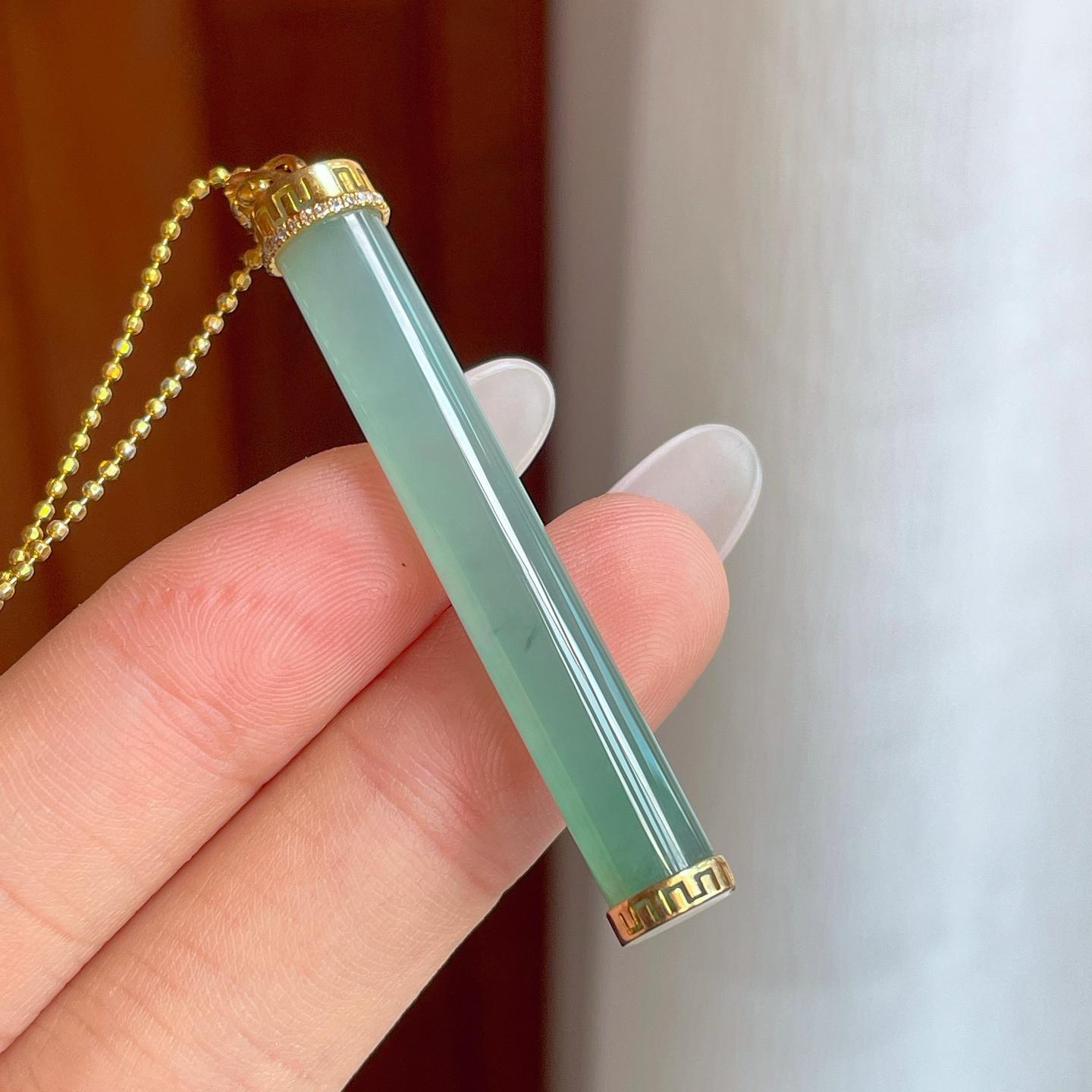 18k金镶冰种蓝晴底翡翠金箍棒（yc258407）