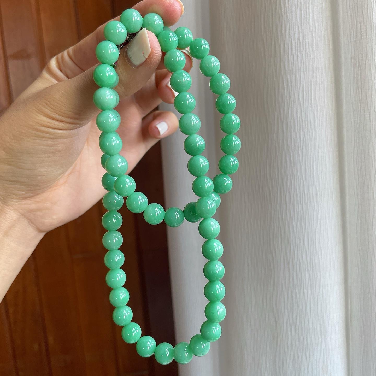 细糯种满绿翡翠珠串项链（yc257272）