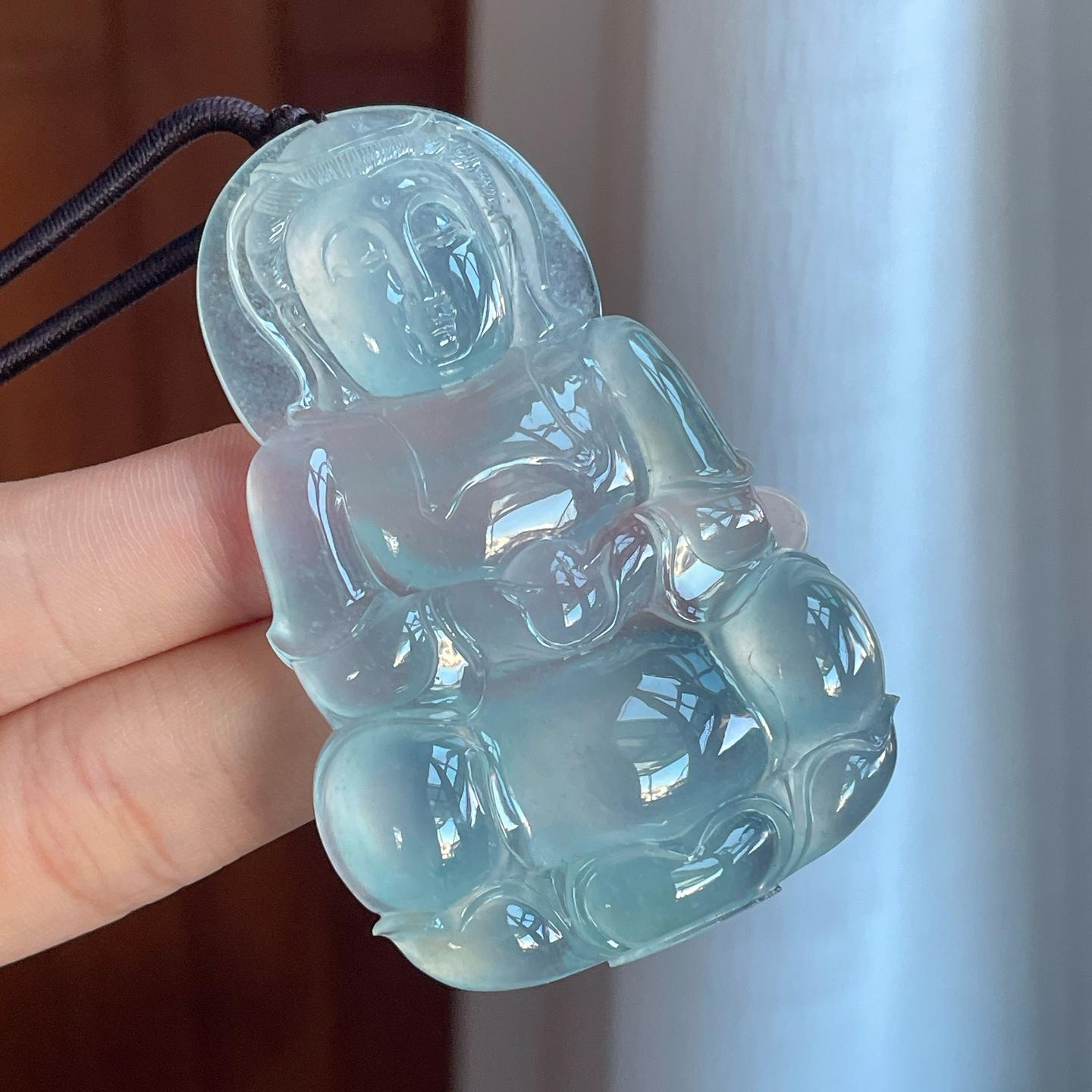 冰种蓝晴底翡翠观音挂件（yc265770）