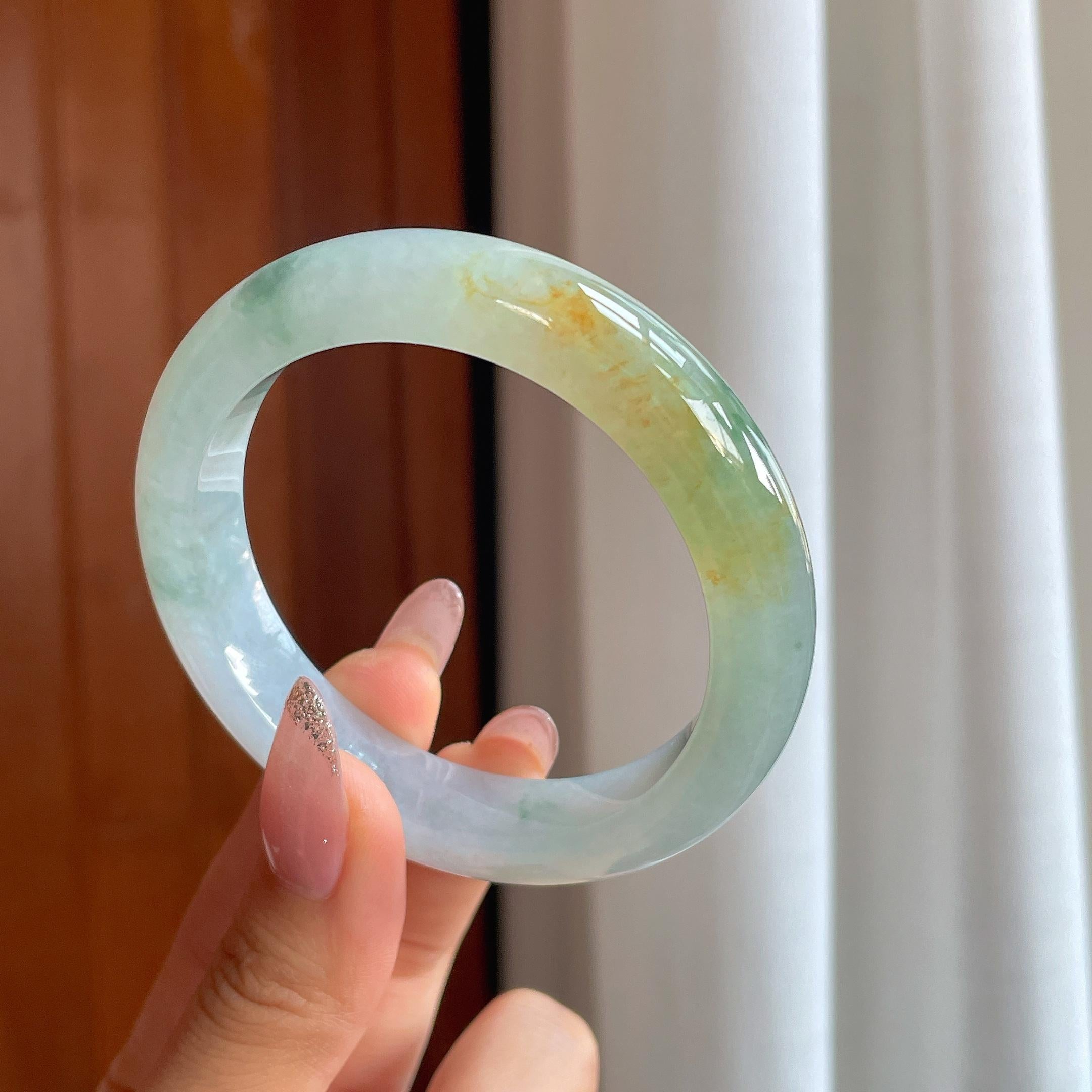 糯冰黄翡特色翡翠平安镯（56.3mm）（yc356564）