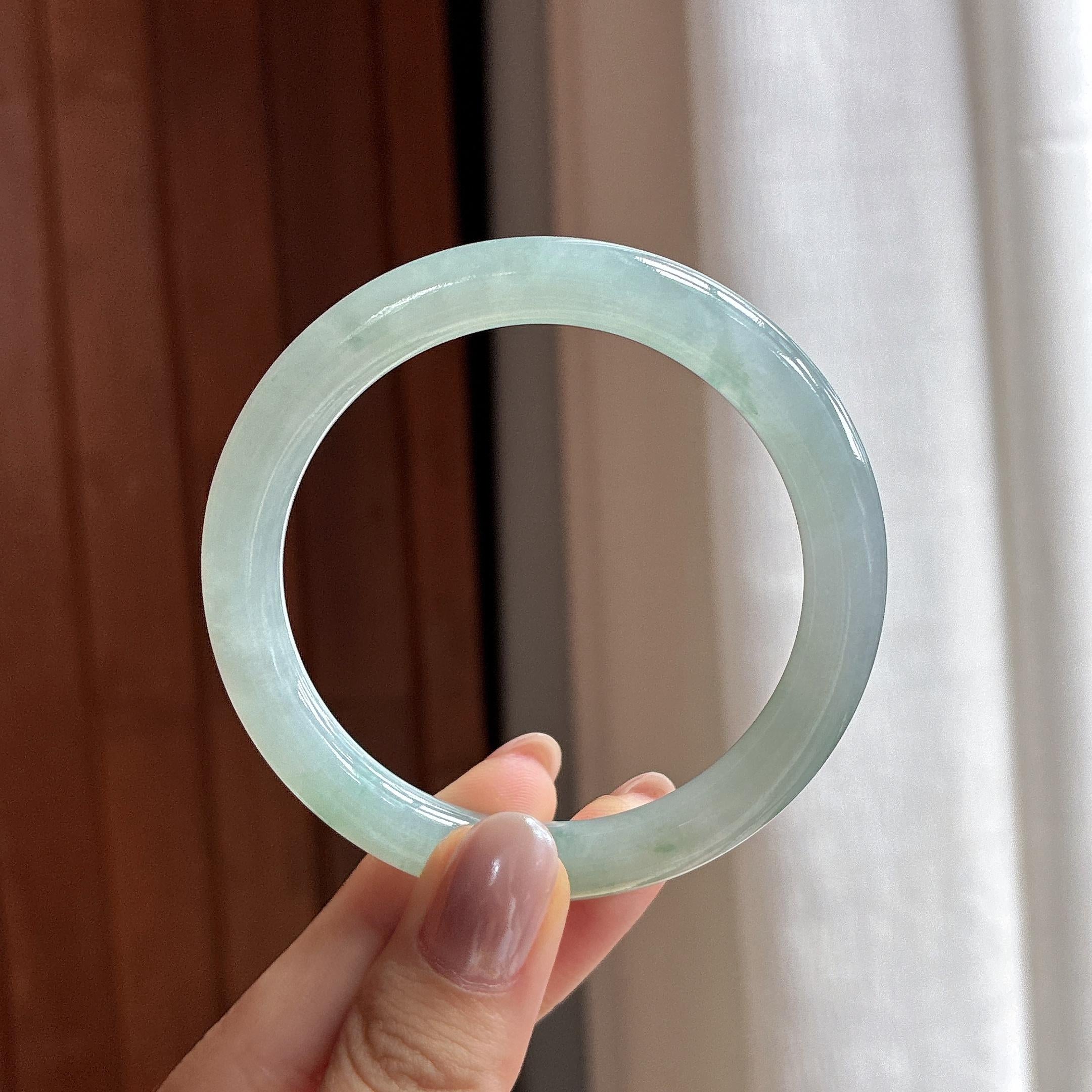 糯冰飘花圆条手镯 53圈 天然缅甸A货翡翠（yc495760）