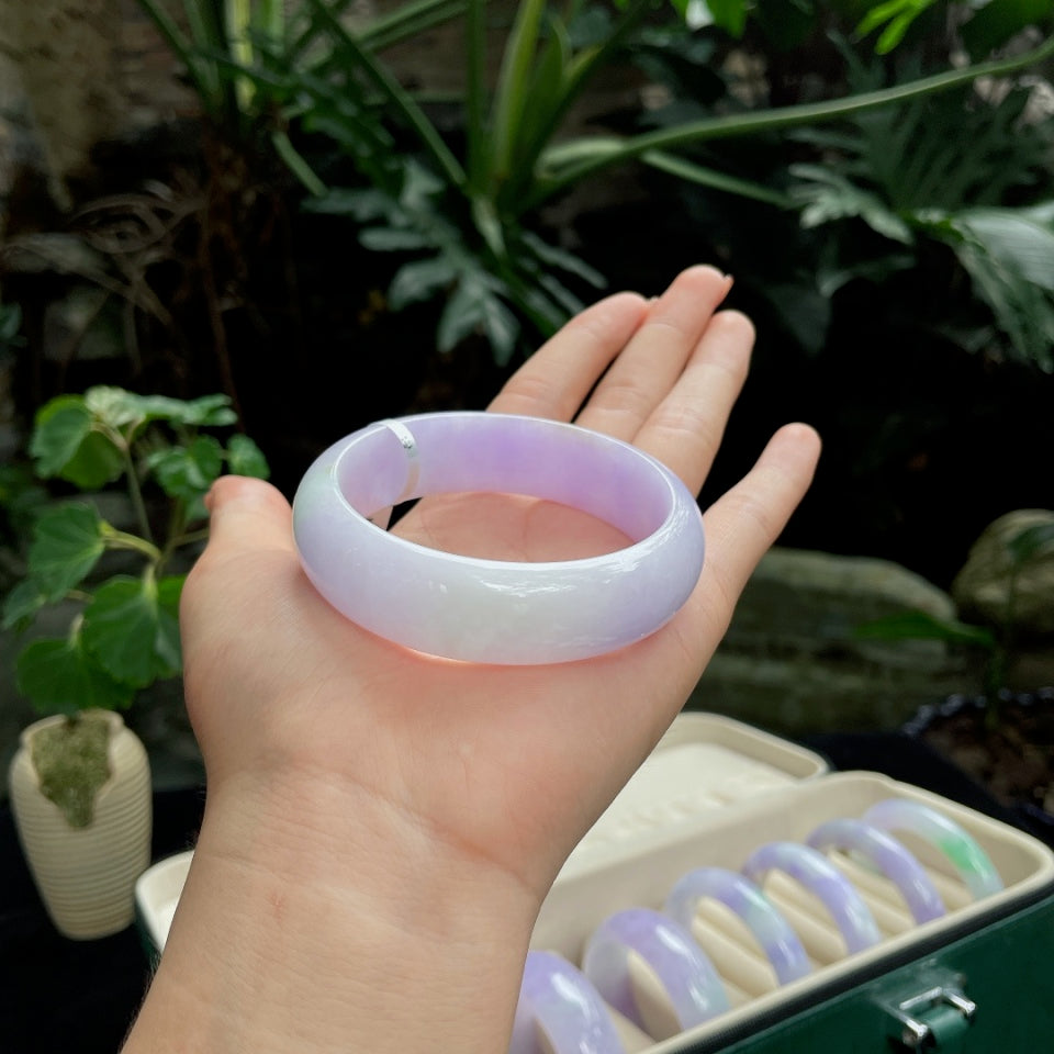 糯种宽版紫罗兰正圈翡翠手镯（58.6mm）（yc019363）