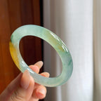 冰种黄翡飘花翡翠圆条手镯（51.5mm）（yc240467）