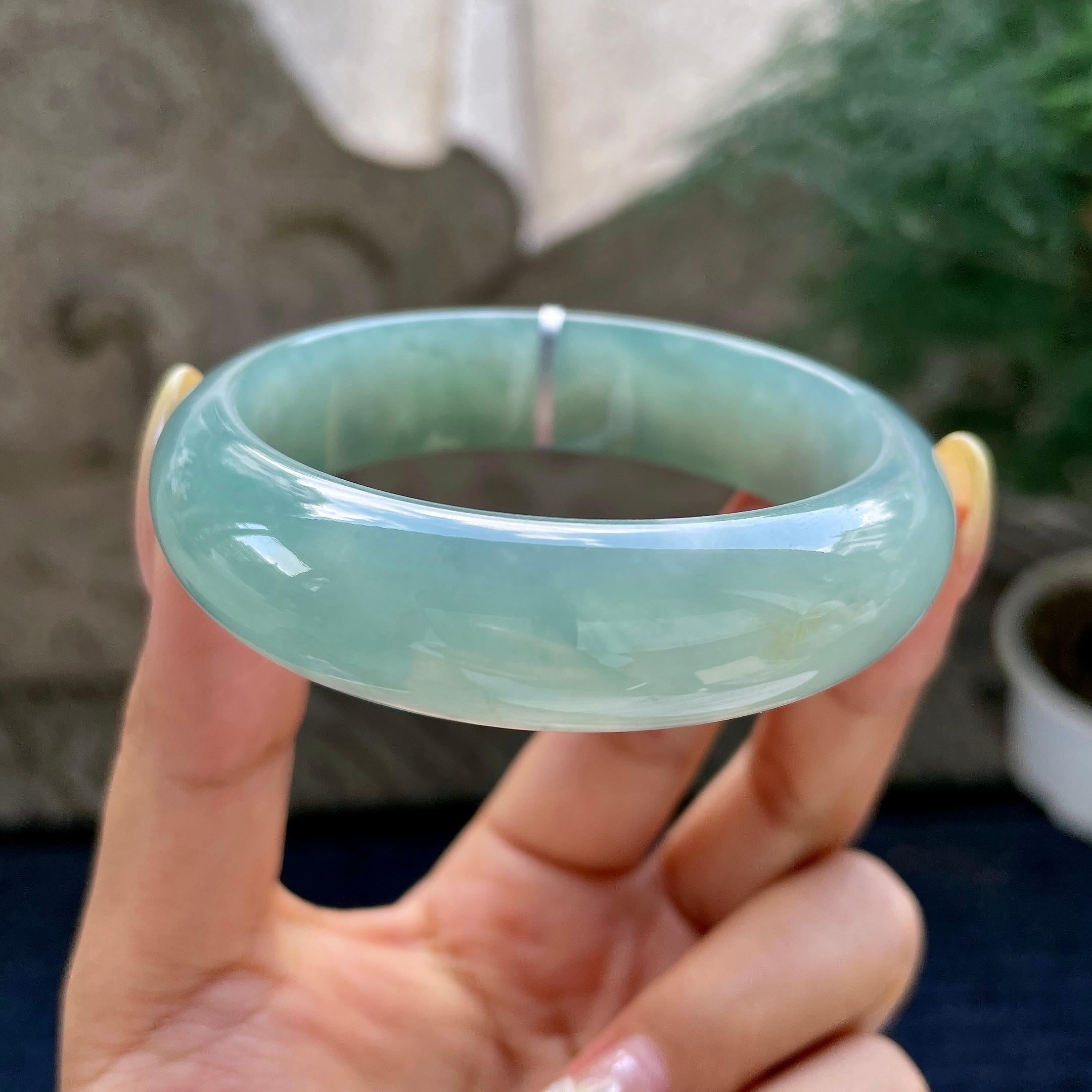 宽版轮胎镯 细糯种蓝底宽版轮胎镯57.1圈 天然缅甸A货翡翠（yc483970）