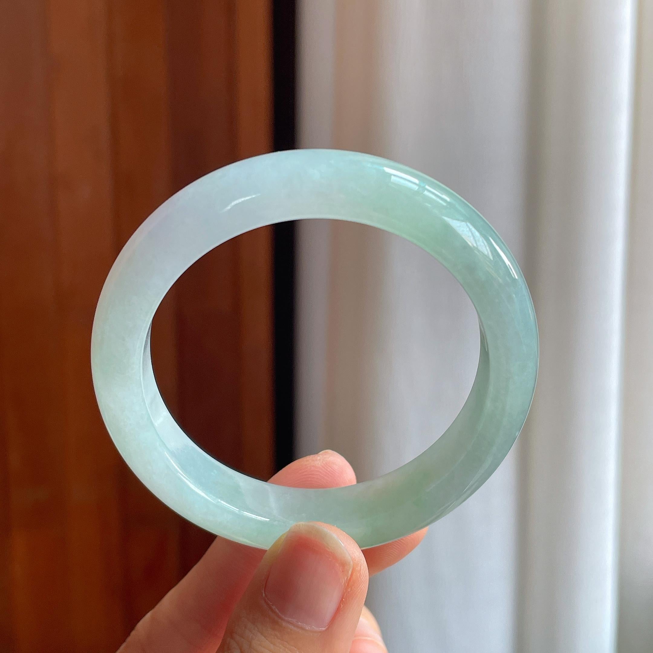 糯冰淡春带彩翡翠平安镯（51.3mm）（yc344649）