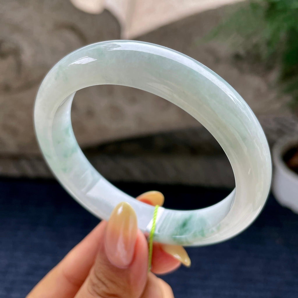 大圈口 细糯种飘花正圈平安镯58.2圈 天然缅甸A货翡翠（yc460639）