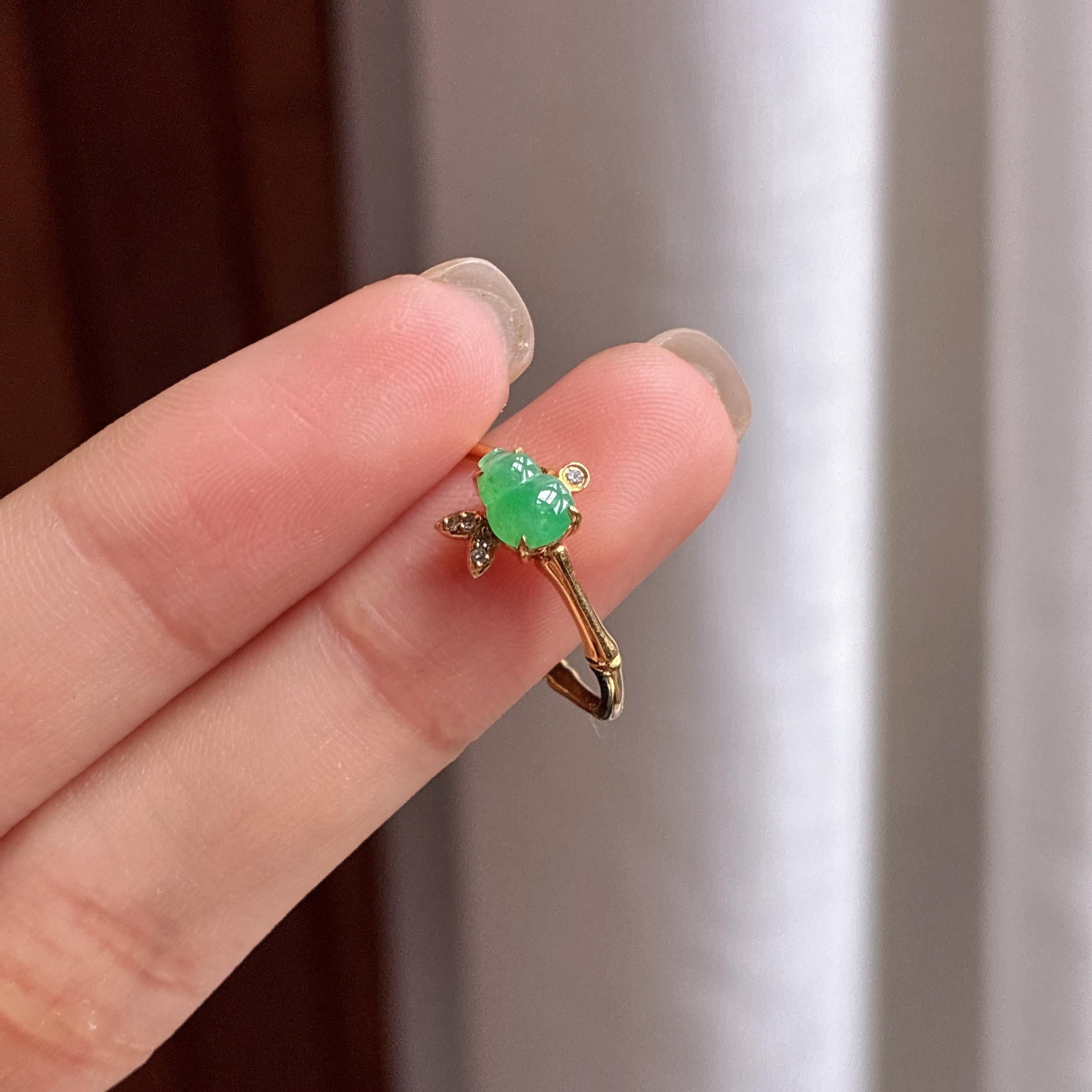 18k金镶糯冰满绿戒指 天然缅甸A货翡翠（yc484330）