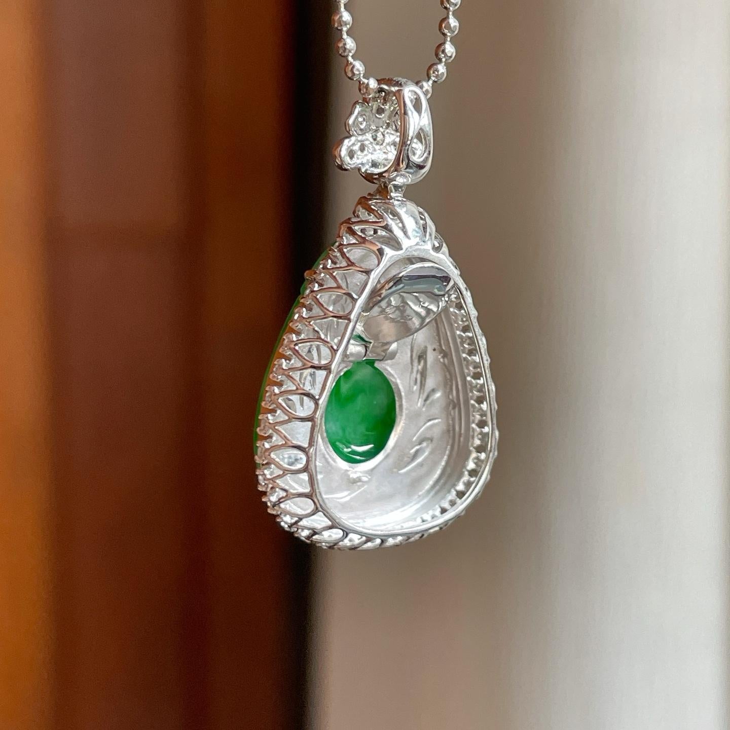 18k金钻镶糯冰满绿翡翠如意（yc349422）