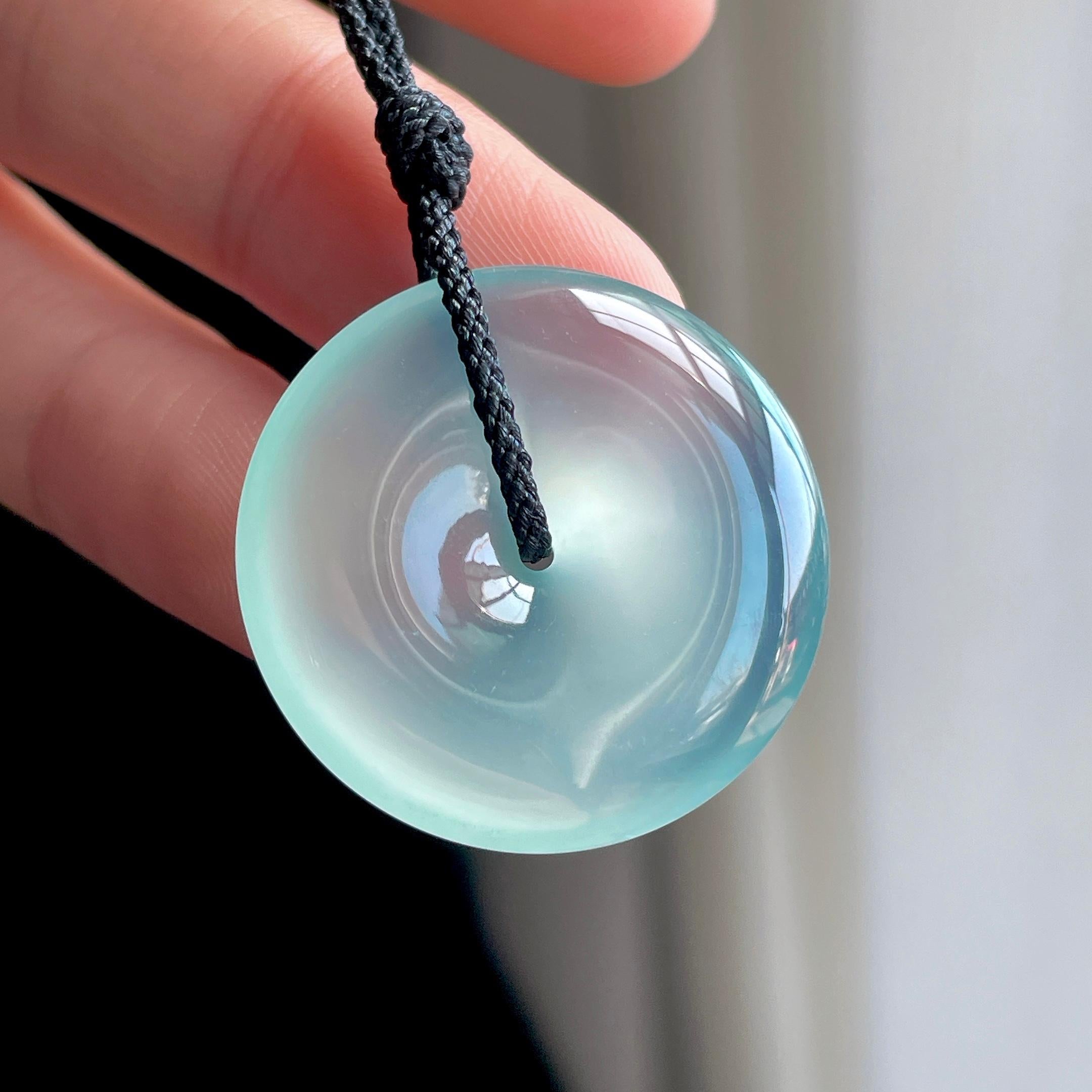 冰玻种蓝底翡翠平安扣（yc349438）