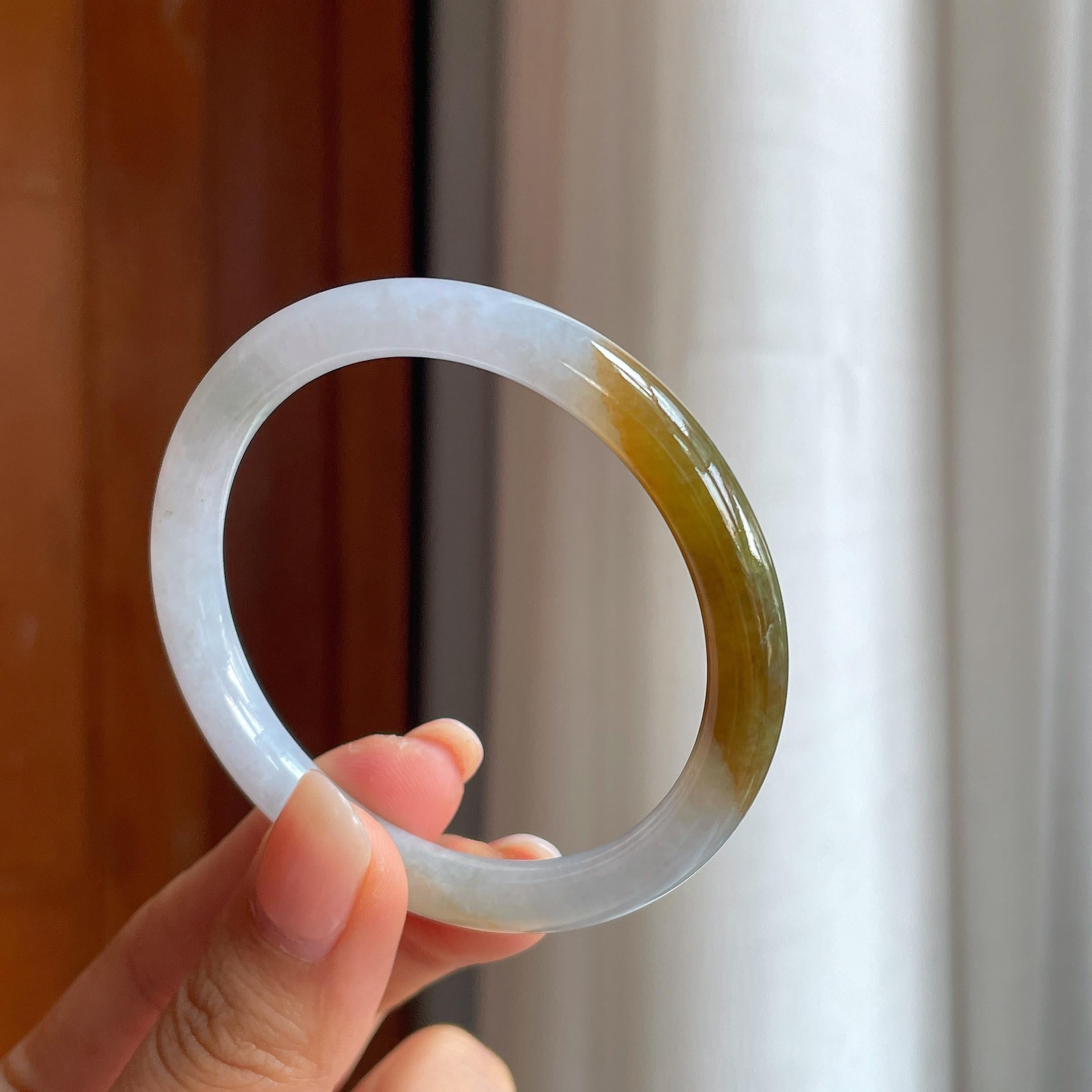 糯冰黄翡圆条翡翠手镯(53.5mm)（yc402810）