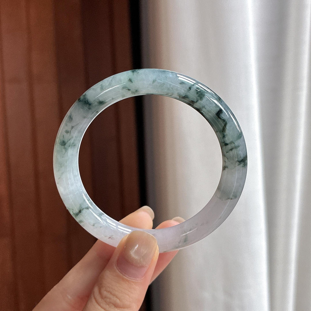 糯冰飘花圆条手镯 52圈 天然缅甸A货翡翠（yc483702）