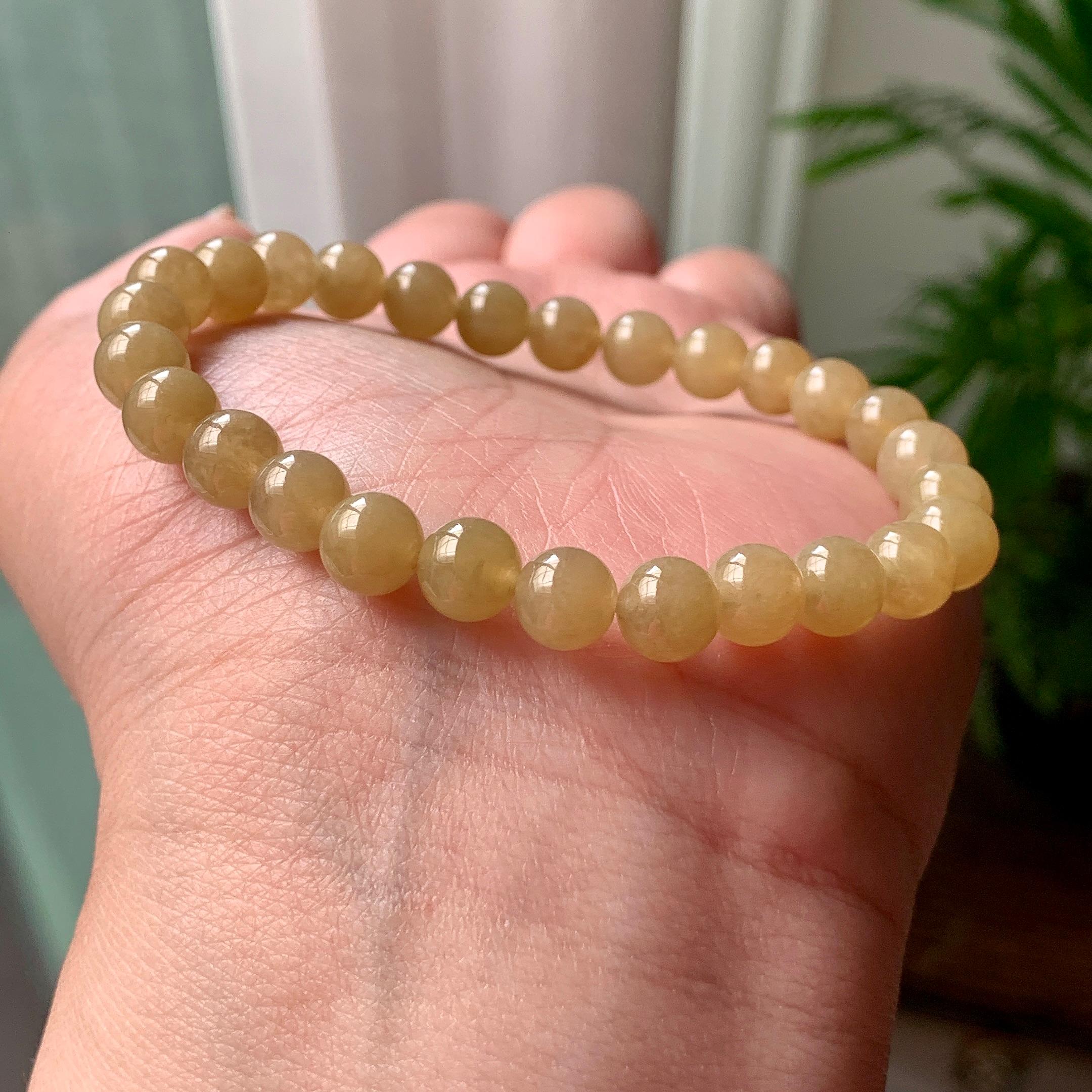 细糯种黄翡手串 天然缅甸A货翡翠（yc370004）