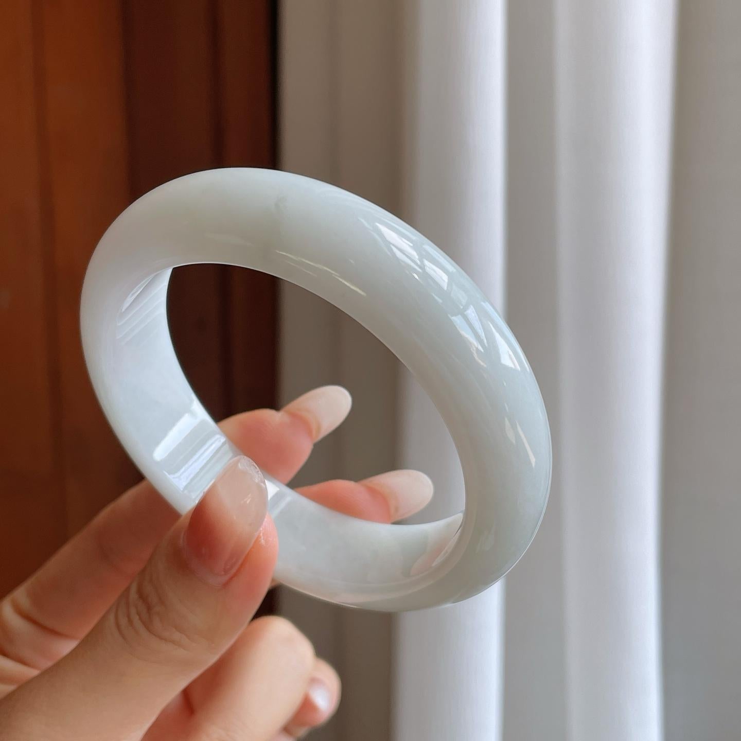 细糯冰白月光翡翠平安镯（59mm）（yc274574）