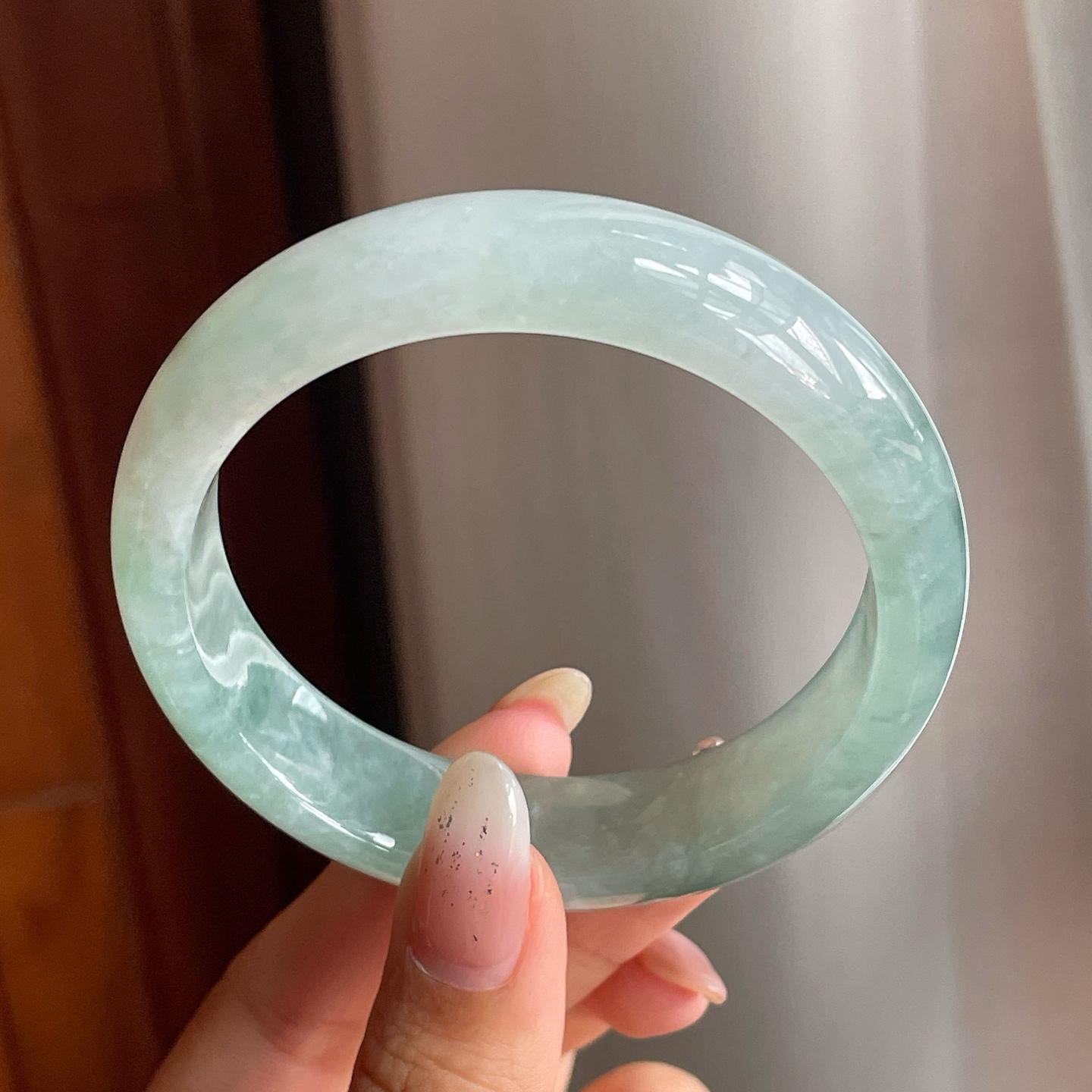 糯冰种飘花翡翠平安镯（56.3mm）（yc217253）