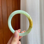 糯冰黄翡圆条翡翠手镯（57mm）（yc375385）