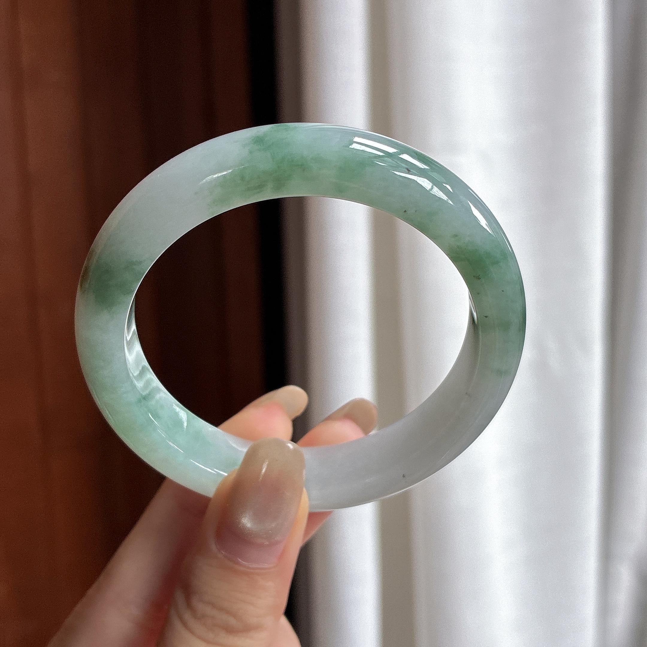 细糯种飘花正圈平安镯 53圈 天然缅甸A货翡翠（yc466184）