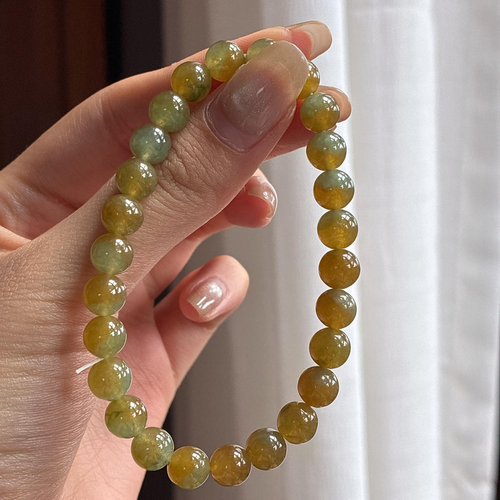 糯冰黄翡特色手串 天然缅甸A货翡翠（yc457875）