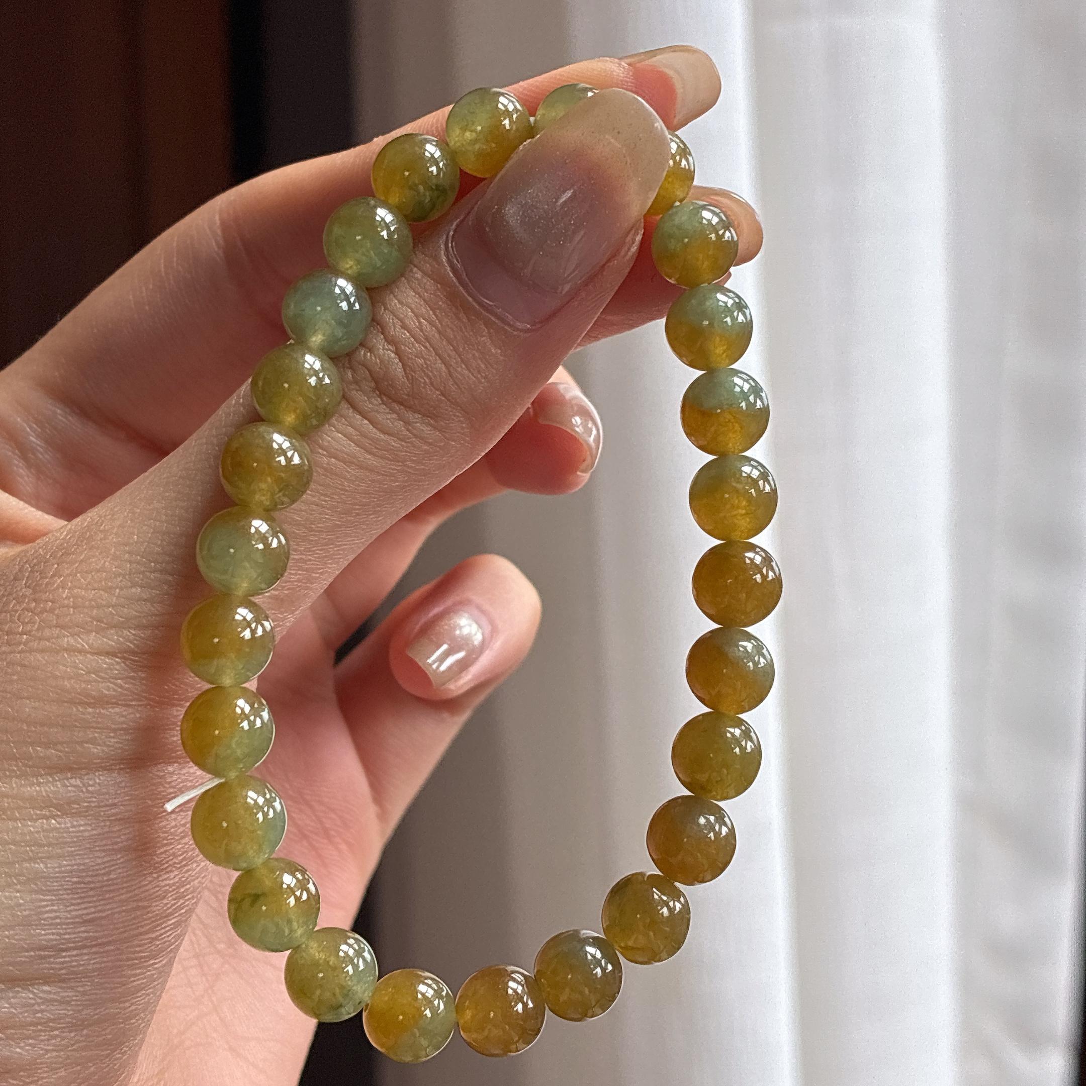 糯冰黄翡特色手串 天然缅甸A货翡翠（yc457875）