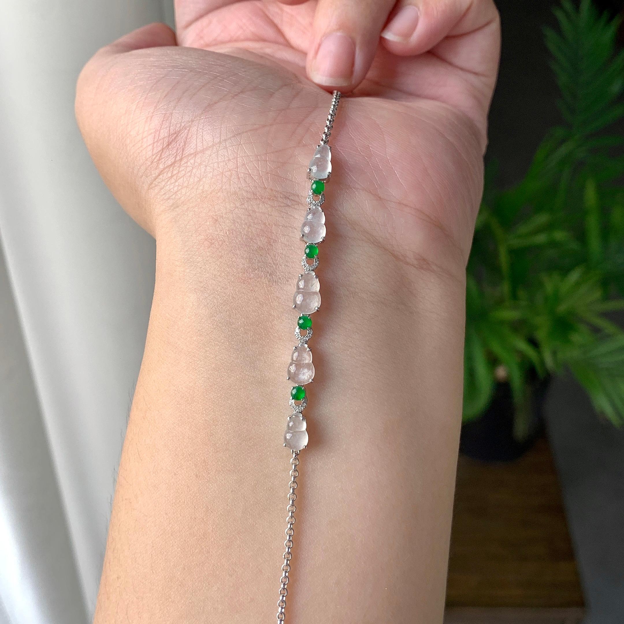 18K金钻镶糯冰种无色葫芦手链（yc215980）