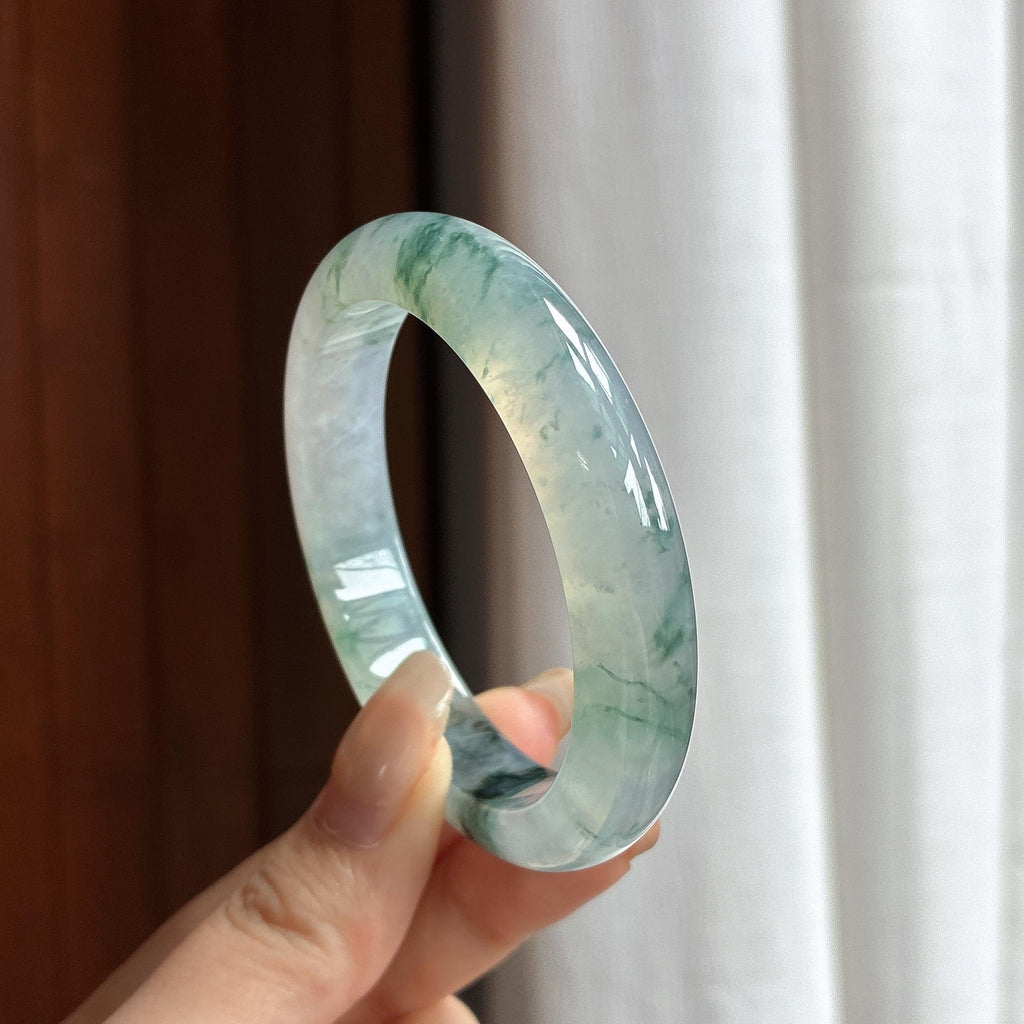 冰种飘花正圈平安镯 51圈 天然缅甸A货翡翠（yc465514）