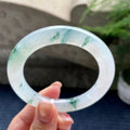 糯冰种飘蓝绿花圆条手镯55圈口   天然缅甸A货翡翠（yc350665）