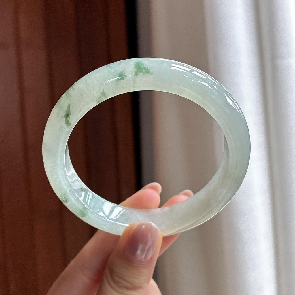 糯冰飘花正圈平安镯 58圈 天然缅甸A货翡翠（yc495758）