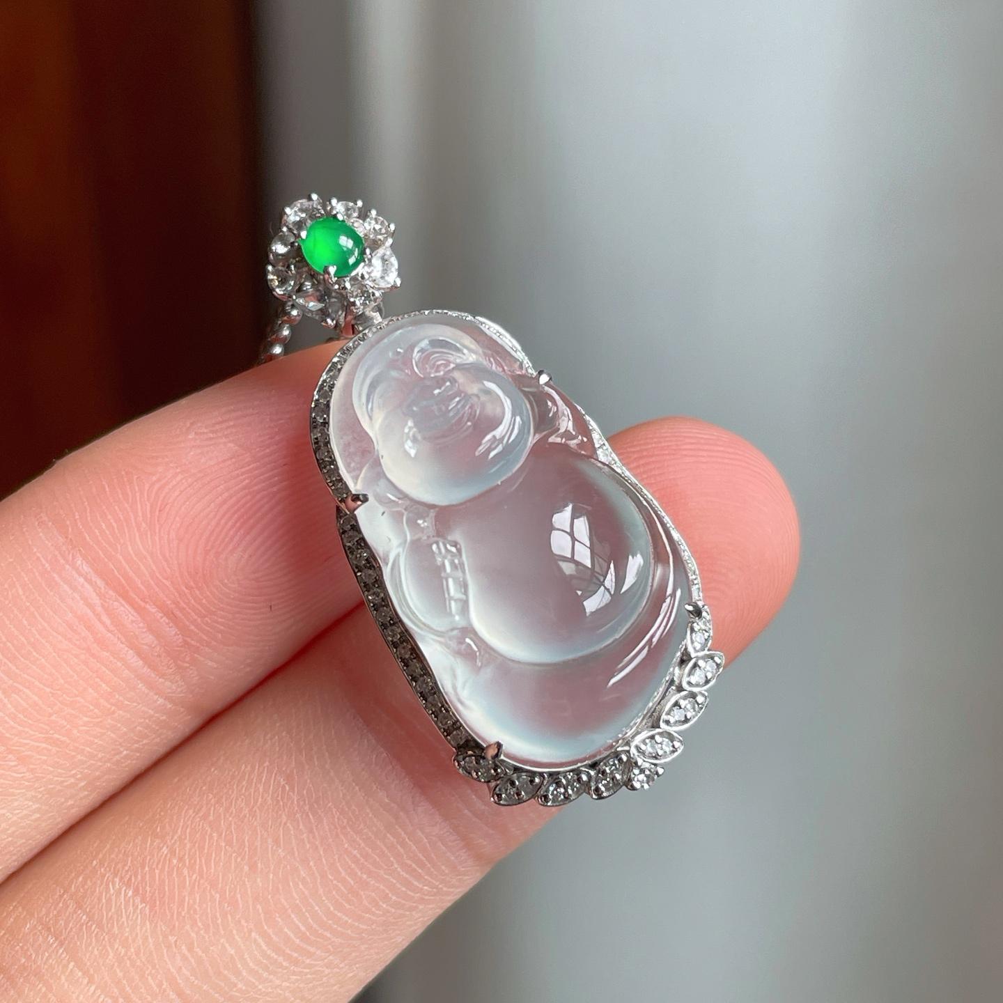 18k金镶冰种翡翠佛公（yc250563）