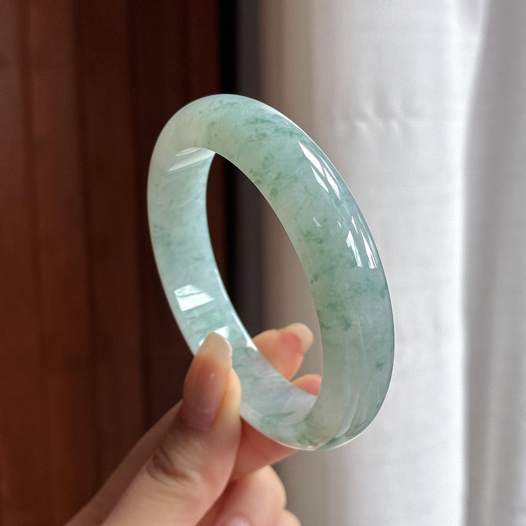 细糯种飘花正圈平安镯  天然缅甸A货翡翠（yc457909）
