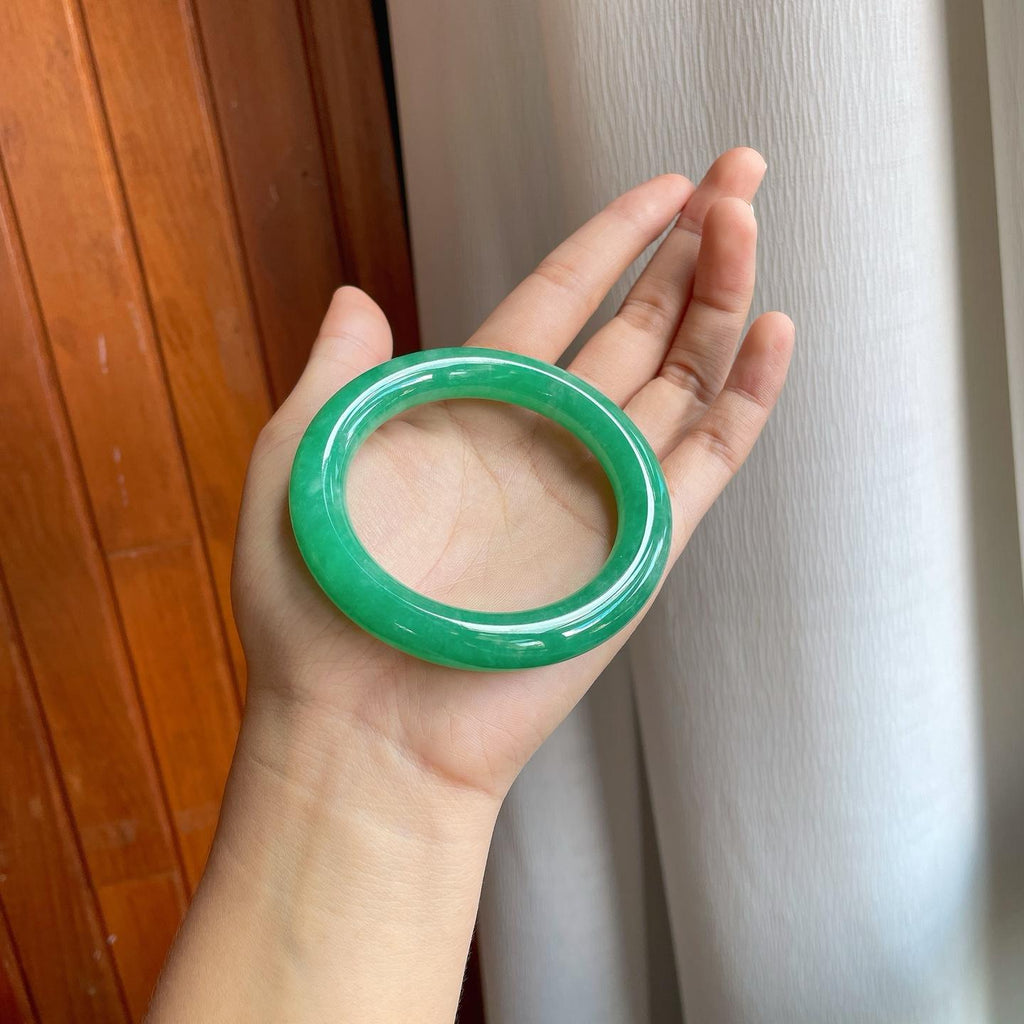 糯冰满绿翡翠圆条手镯（56mm）（yc254958）
