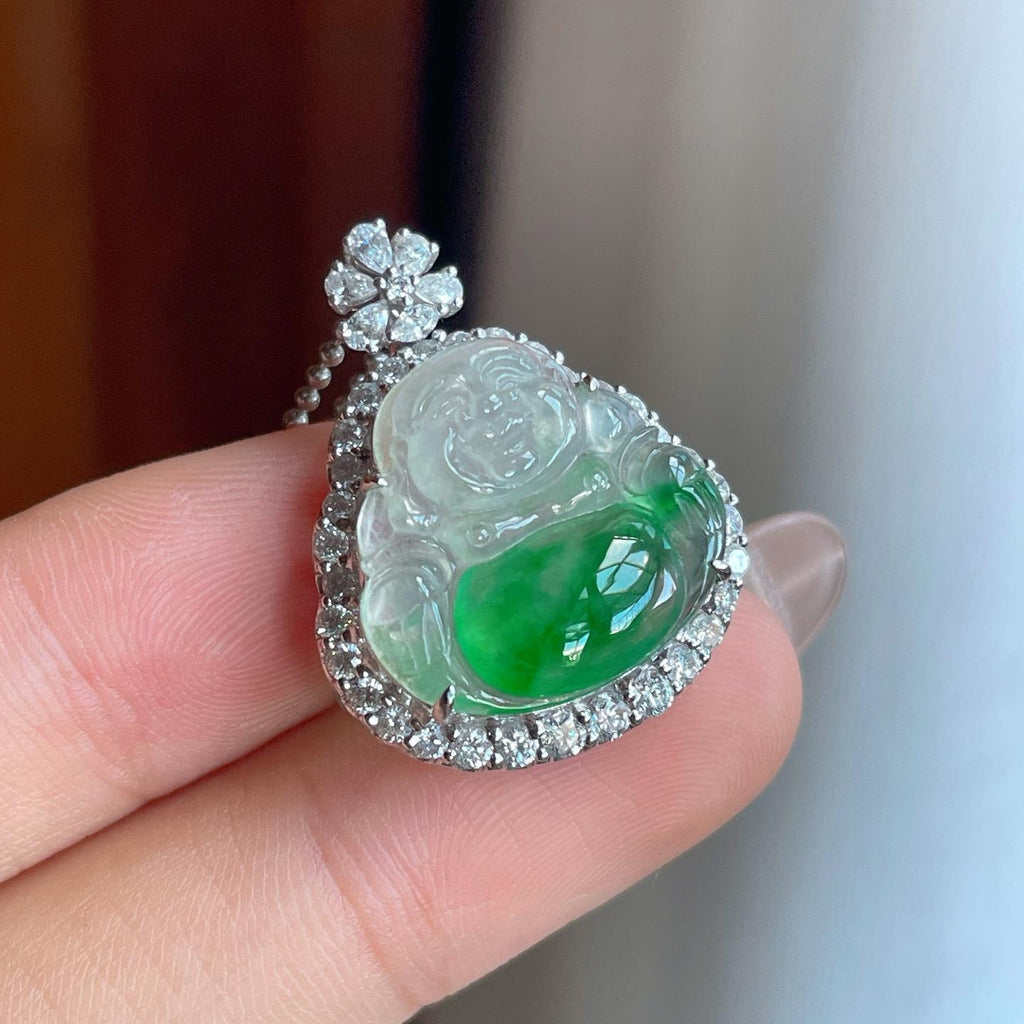 18k金镶冰种带色翡翠佛公（yc241865）