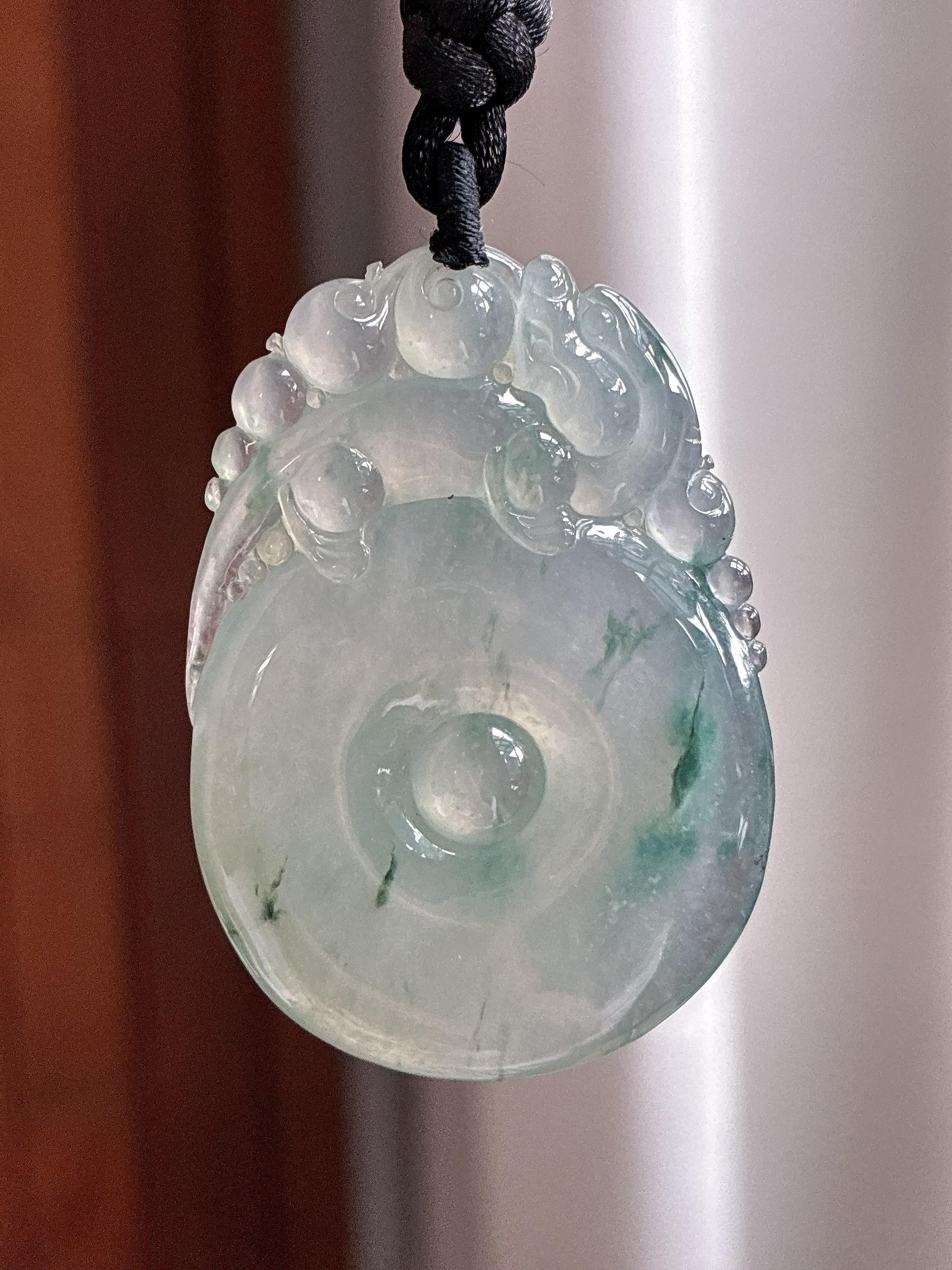 冰种飘花仿古牌挂件 天然缅甸A货翡翠（yc697863）