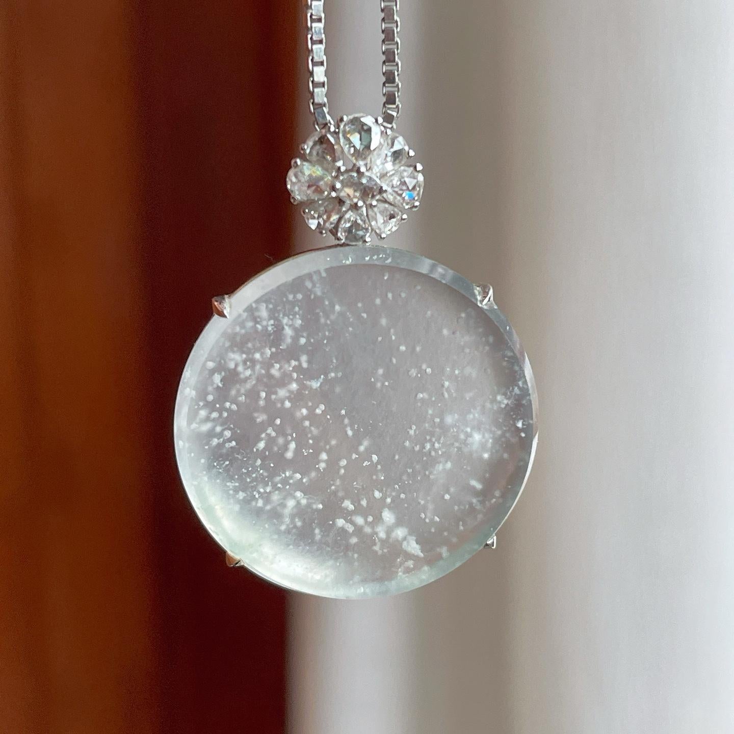 18k金镶玻璃种雪花棉翡翠无事牌（yc239388）