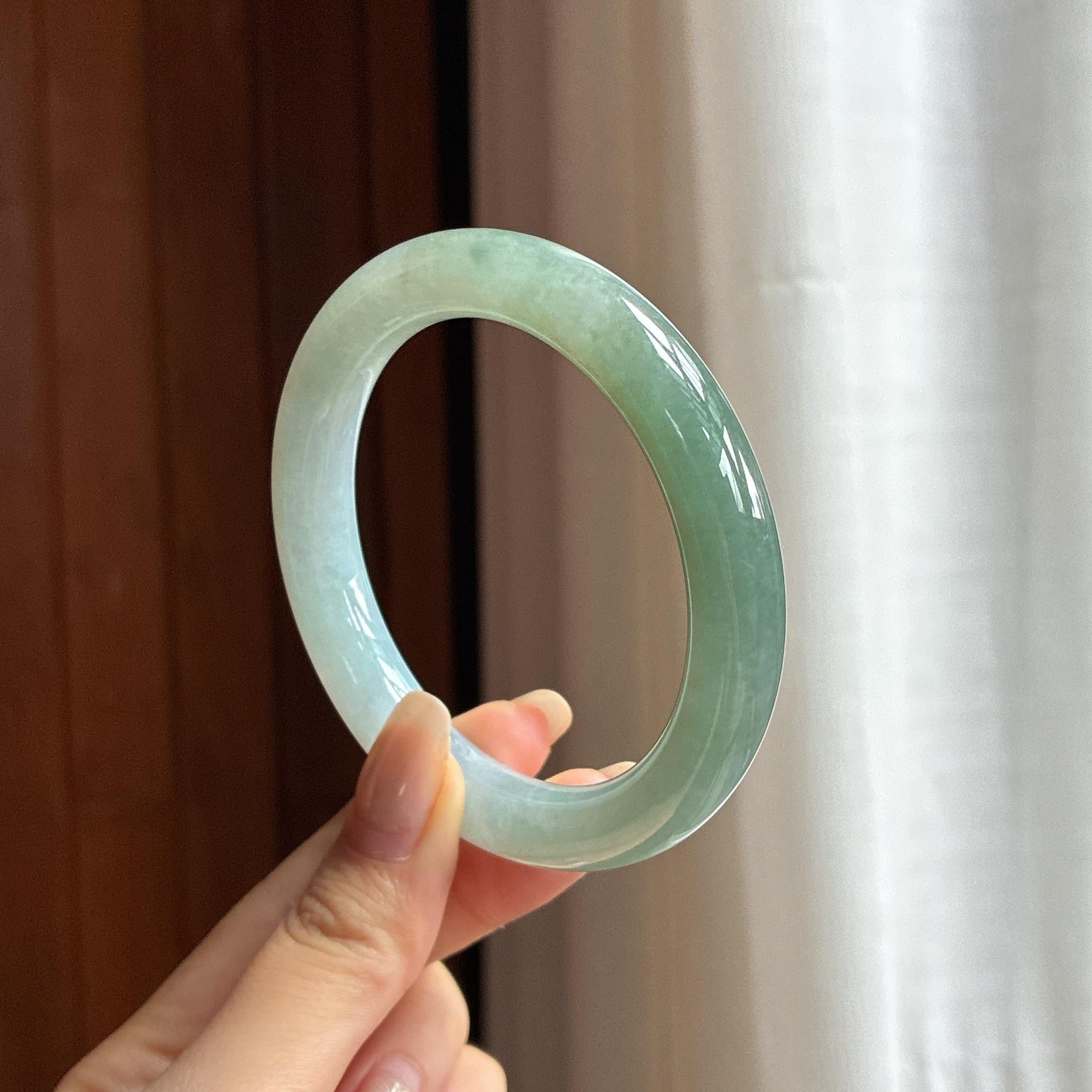细糯种半山半水圆条手镯 57圈 天然缅甸A货翡翠（yc455078）